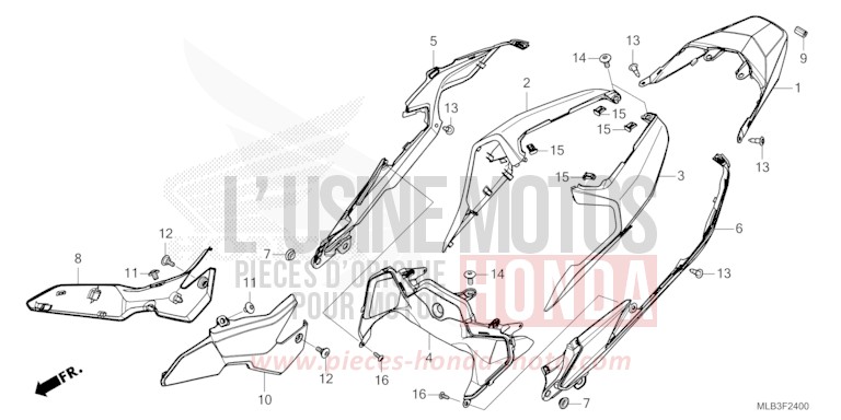 CAPOT ARRIERE de Hornet 750 MAT PEARL GLARE WHITE (NHB54) de 2025